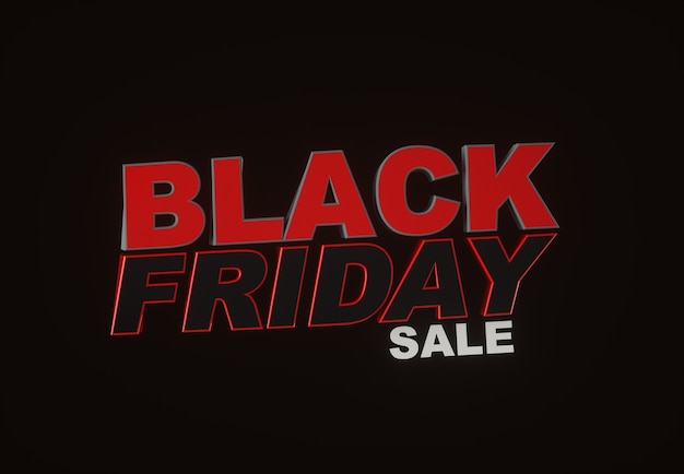 Black Friday-Verkauf. Rote Textbeschriftung des dunklen Hintergrundes. Horizontales Banner, Poster, Header-Website. 3D-Rendering.