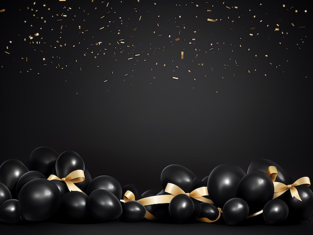 Black Friday-Verkaufsplakat mit glänzenden Luftballons mit Geschenkboxen und Rahmenhintergrund