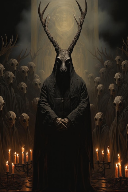 Black-Metal-Album-Artwork, das einen alten satanischen Moloch-Kult darstellt 25