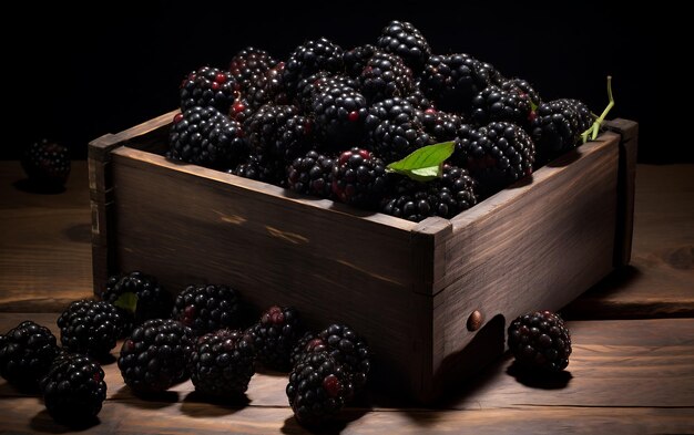 Blackberries em caixas de madeira Fresh Blackberries