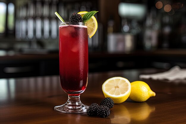 Blackberry Bramble Una bebida elaborada con ginebra de licor de mora y zumo de limón