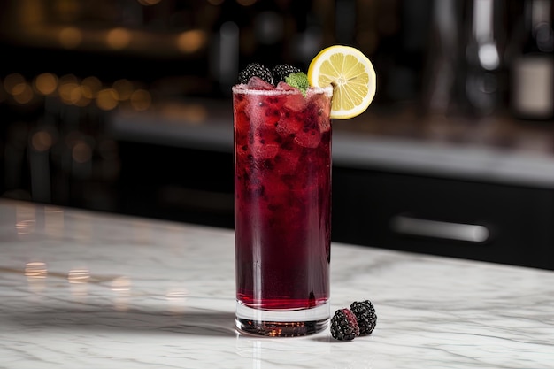 Blackberry Bramble Ein Getränk aus Brombeerlikör, Gin und Zitronensaft