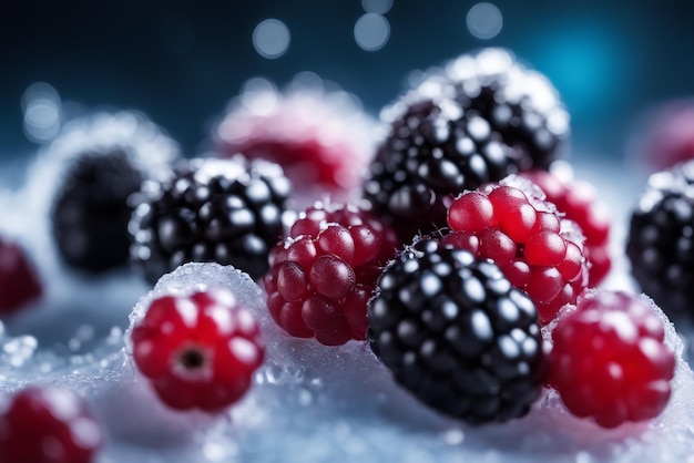 Foto blackberry congelado se centra únicamente en el fondo borroso de las bayas