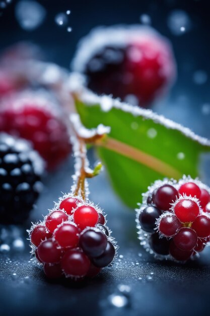 Foto blackberry congelado foca apenas em fundo desfocado de frutas