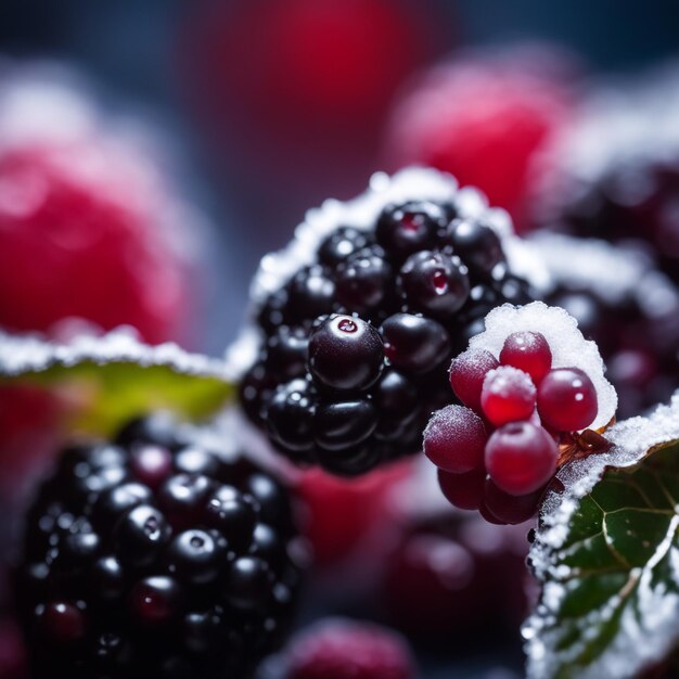 Foto blackberry congelado foca apenas em fundo desfocado de frutas