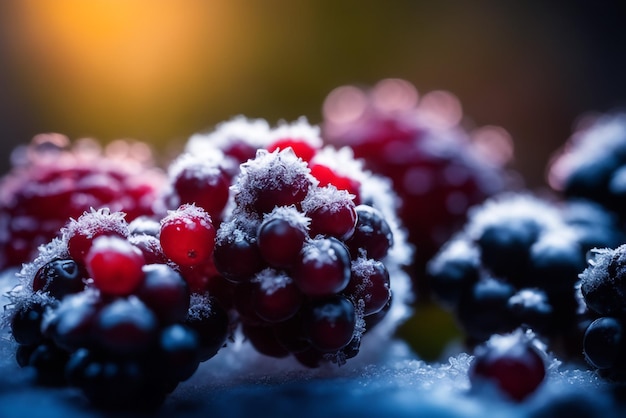 BlackBerry congelado foca apenas em fundo desfocado de frutas