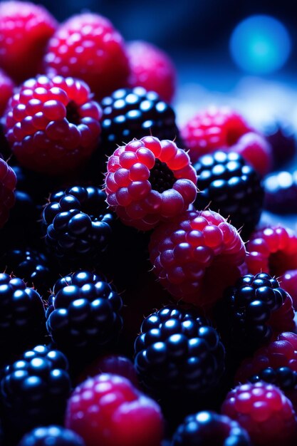 Foto blackberry congelado foca apenas em fundo desfocado de frutas