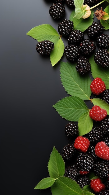 Blackberry fruta con hojas copia espacio generativo ai