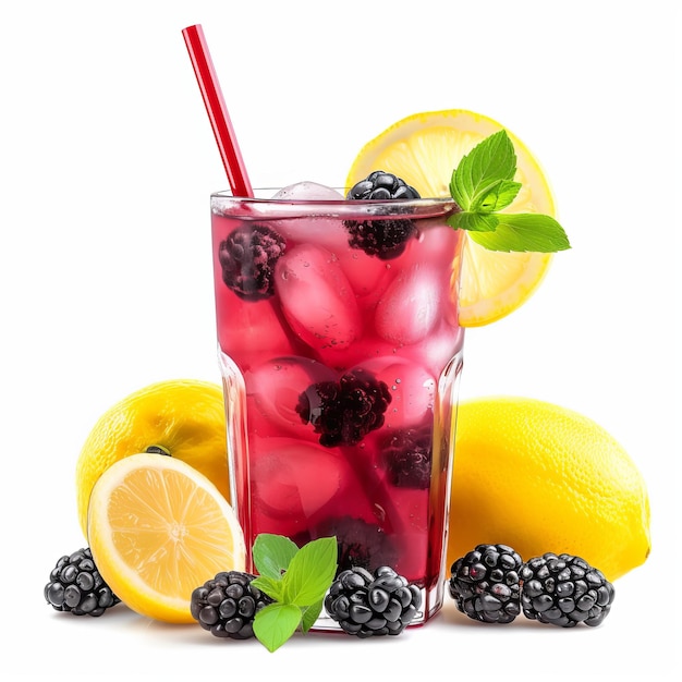 Blackberry y limonada aislados sobre un fondo blanco