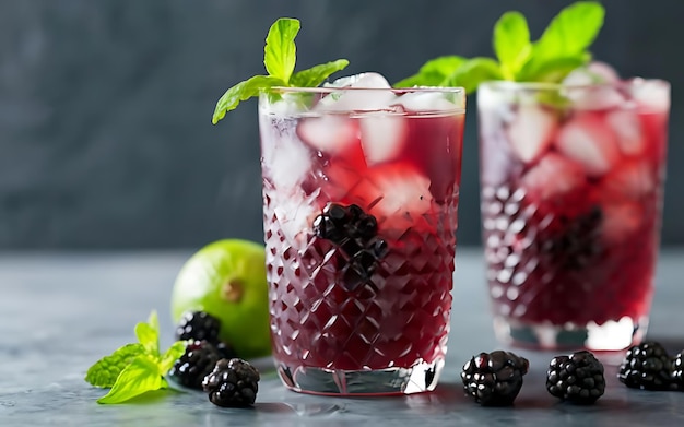 Blackberry-Mojito mit Limettenminze und Eis