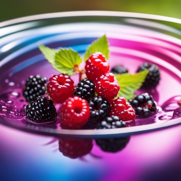 Foto blackberry salpicado en fondo natural de color agua de cerca
