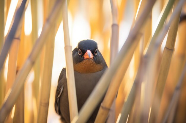 Foto blackbird retroiluminado com halo em juncos