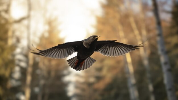 Foto blackbird volando impresionante 8k imagen real de un encuentro en el bosque de alta velocidad