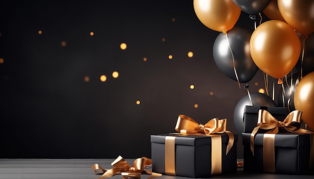 Blackbox mit einem Geschenk und Luftballons für den Black Friday