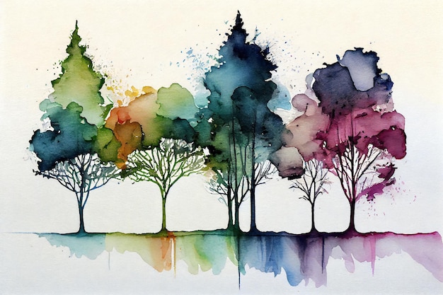 Blätter Bäume drucken, abstrakte Tapetenkunst, abstraktes Aquarell, bunter Tapetendruck,