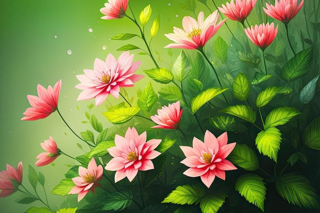 Blätter Blumen Blümchen grün Fantasiewelt Pastelltöne entsättigte Komposition digitale Malerei