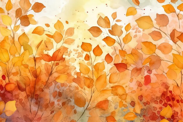 Blätter-Hintergrund im Aquarell-Stil, abstraktes Herbstmuster AI