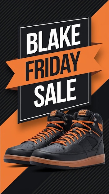 Blake Friday Sale Banner mit stilvollen Sneakers und orange-schwarzem Thema