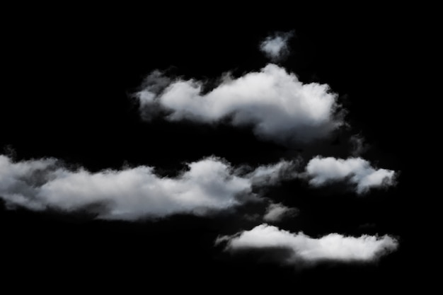 Blanco, esponjoso, nubes, aislado, en, un, fondo negro clipart