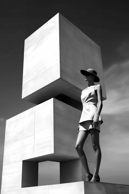 Blanco y negro Moda moderna retrato de mujer Ai arte generativo