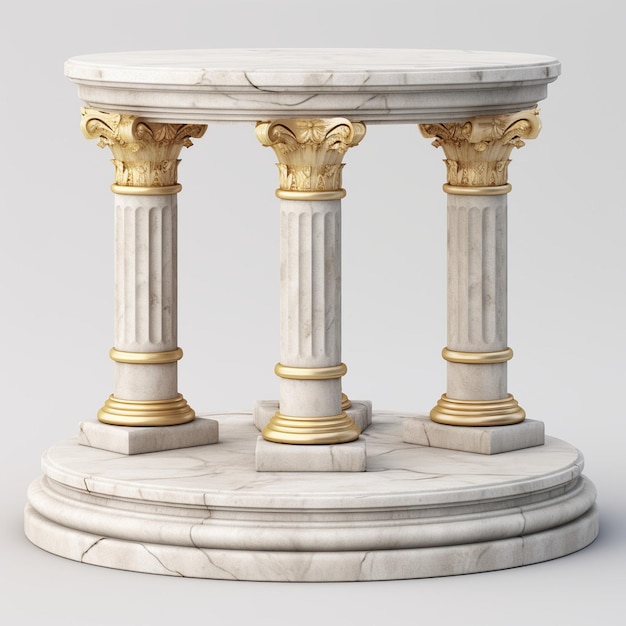 Blanco de podio romano para producto cosmético en fondo blanco de granito