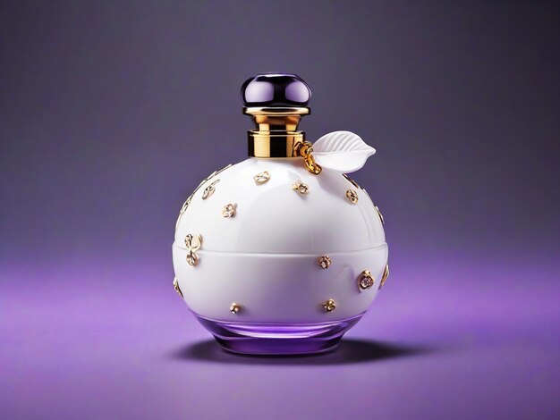 Blanco y púrpura suave y rosa bonita botella de perfume fondo negro