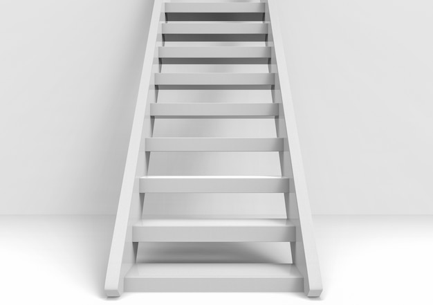 Foto blanco sube las escaleras con luz gris copia espacio pared como fondo