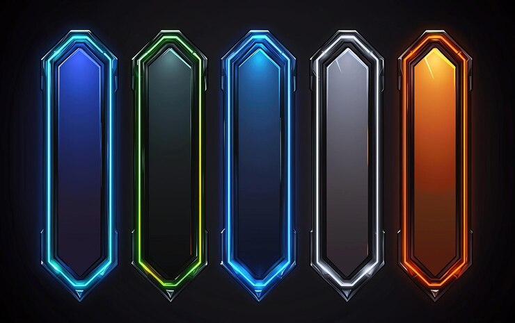 Foto blancos coloridos en forma de gemas de varios tonos dispuestos sobre un fondo oscuro con fines de diseño