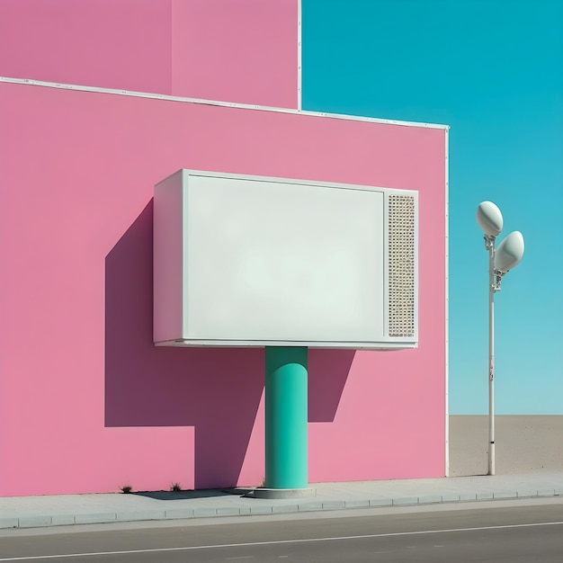 Foto blank billboard mockup für werbung in dampfwellenfarben der postapokalyptischen stadt