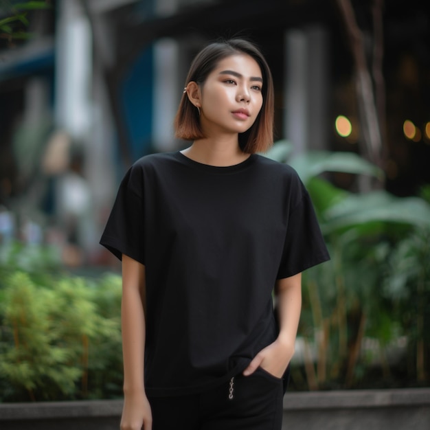 Blank Black T-Shirt Mockup Girl Woman und 2023 Nur Foto