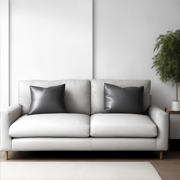 Foto blank cushions sitting on a leather sofa in a living room mockup