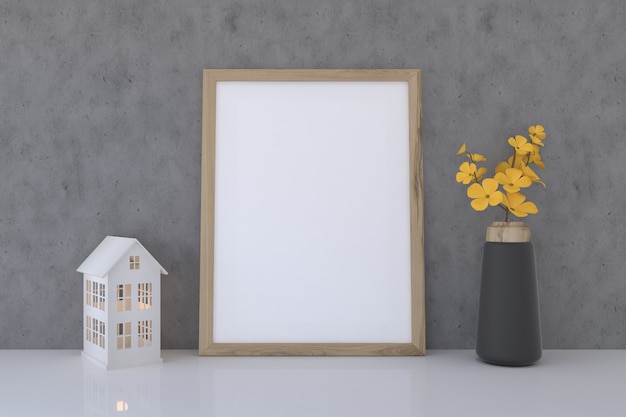 Blank Frame Mockup mit Blumenvase und Spielhaus