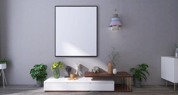 Blank Poster Frame Mockup in der modernen Wohnzimmer-Innenarchitektur