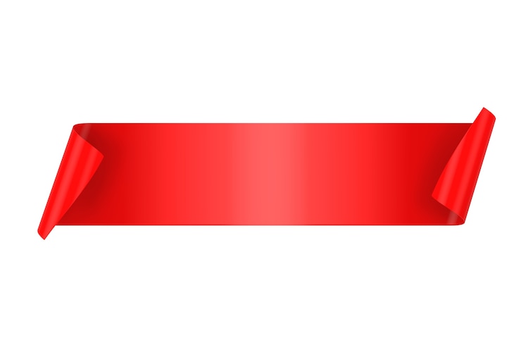 Foto blank red satin ribbon banner mit exemplar für ihr design auf weißem hintergrund. 3d-rendering