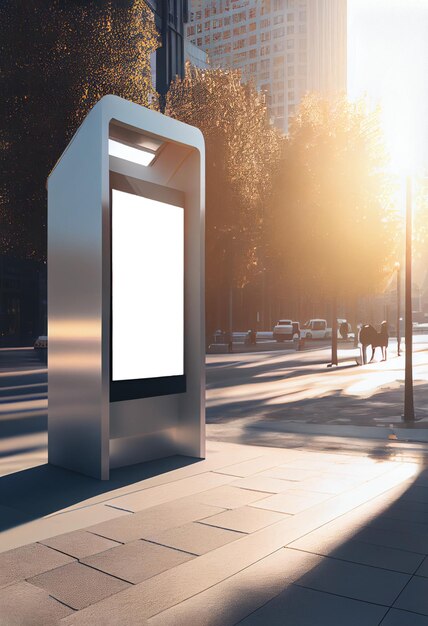 Blank Street Billboard Poster Stand Attrappe oben in der Nähe des Einkaufszentrums in der Innenstadt von AI generiert