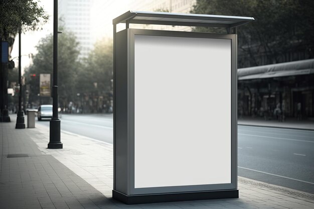 Foto blank white neon box display mockup auf der straße generative ki