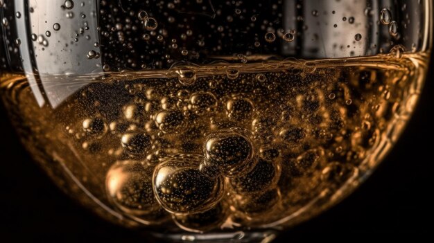 Blasen im Glas Champagner, Nahaufnahme, KI generiert