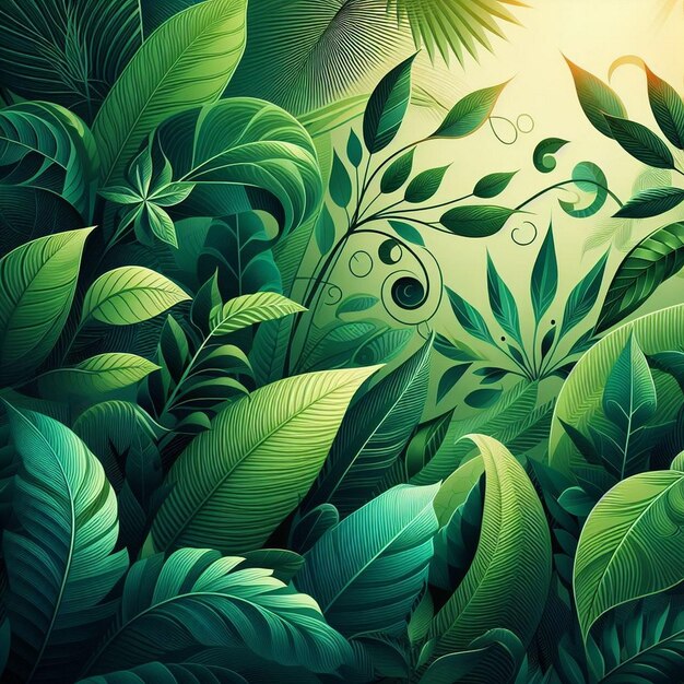 Blatt-Natur-Hintergrund-Muster-Illustration Pflanzen-Huntergrund-Design-Abstract eine lebendige grüne Natur-Wandpapier-Illustrationen