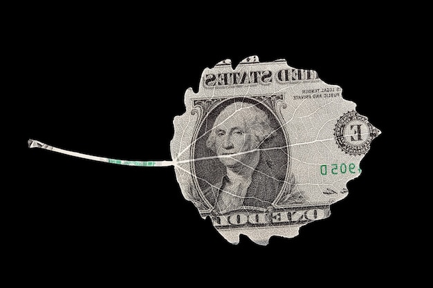 Blattform des amerikanischen Dollars lokalisiert auf schwarzem Hintergrund