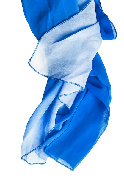 Foto blau chiffon drapiertes schal detail isoliert über weiße nahaufnahme