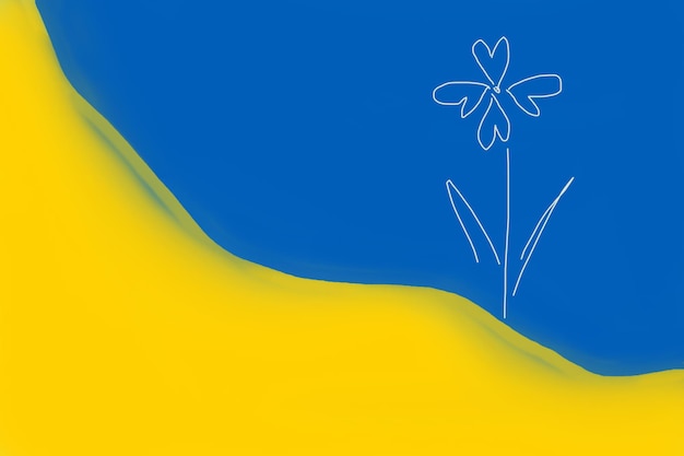 Blau-gelbe Hintergrundfarben der Flagge der Ukraine. Gemalte Blume