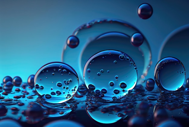 Blau glänzende Wasserblase im Unterwasserhintergrund Natur und abstraktes Konzept Generative KI
