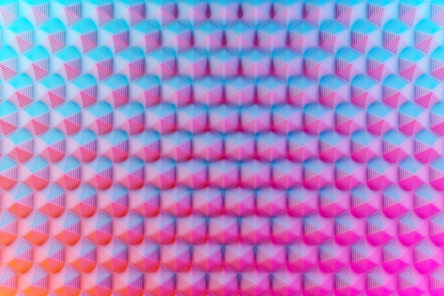 Blau-rosa Muster der 3D-Illustration, ein Käfig in einem geometrischen Zierstil aus Sechsecken. Abstrakter geometrischer Hintergrund, Textur. ungewöhnliches Stereobild