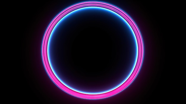 Blau rosa Neon runder Rahmen Kreis Ringform leerer Raum ultraviolettes Licht im Retro-Stil der 80er Jahre