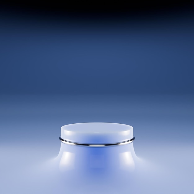 Blau- und Chrombeleuchtetes Podium mit gradientem Hintergrund