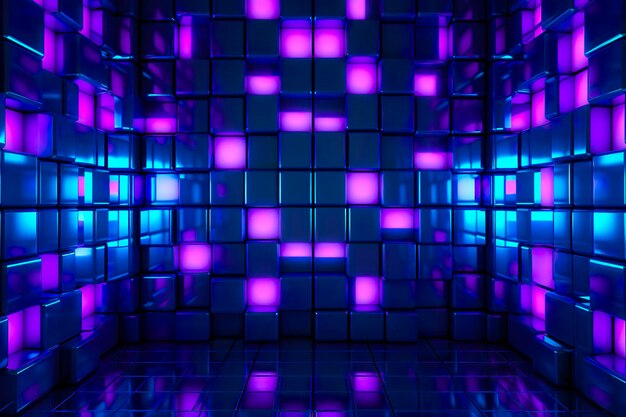 Blau und violett beleuchtete Panels an einer Wand mit generativer KI