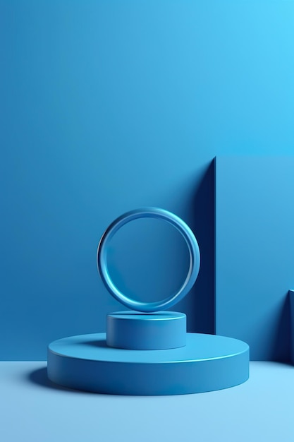 Foto blau-weißes rundes podium auf blauer generativer ki