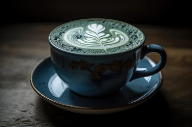 Foto blaualgen-latte mit mandelmilch und generativer agaven-ki