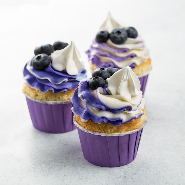 Blaubeer-Cupcakes auf weißem Hintergrund