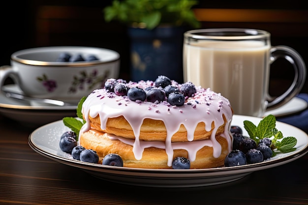 Blaubeer-Donut im modernen Kaffee-Generator IA